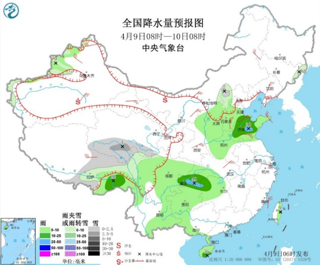 内蒙古甘肃等地现大风沙尘 西南东部和江南有中到大雨