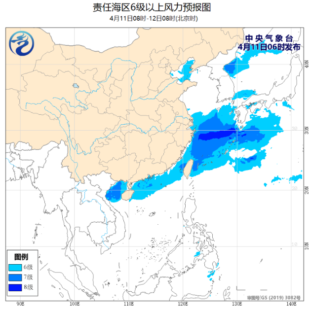 中国东部海域出现7-8级大风 近海有5-6级风