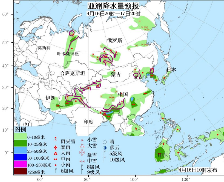 4月16日国外天气预报 北美西部中部仍然雨雪较多