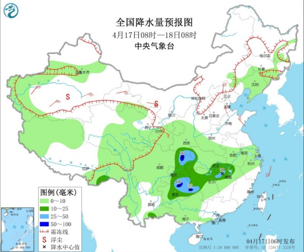 西南东部和江南将迎大雨 南方多地有雷暴冰雹