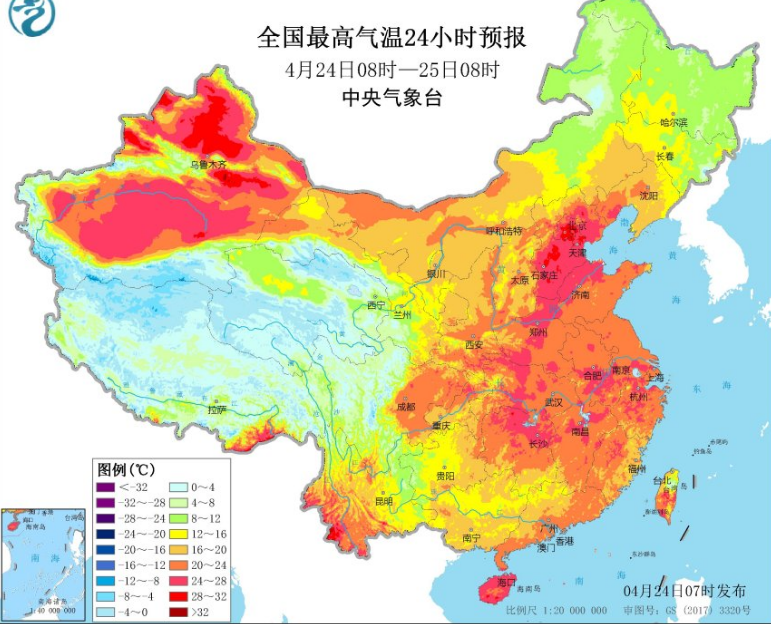 未来几天全国最高气温预报图 中东部红的可怕