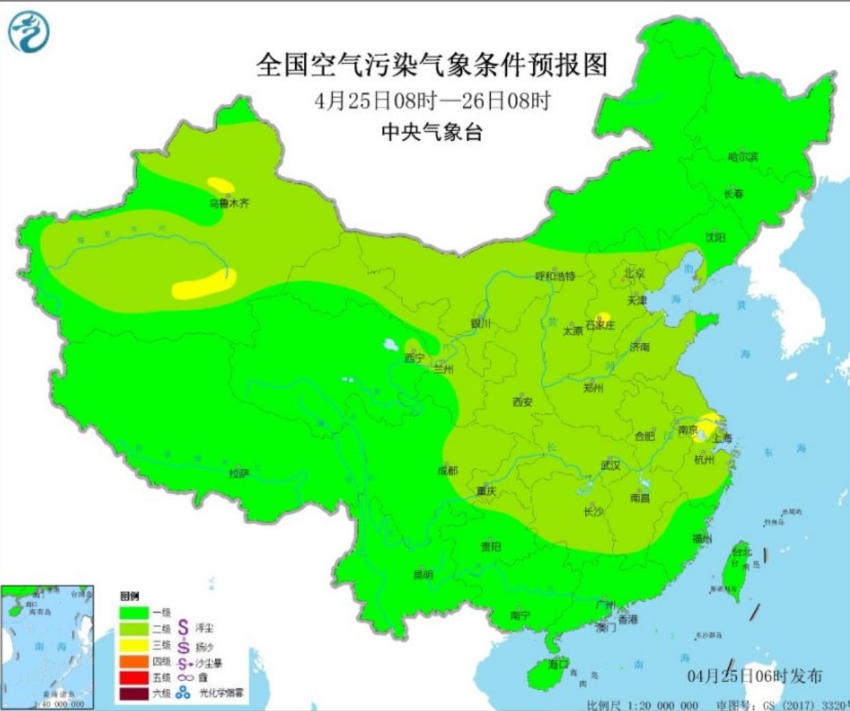 全国雾霾预报：大部大气扩散条件好