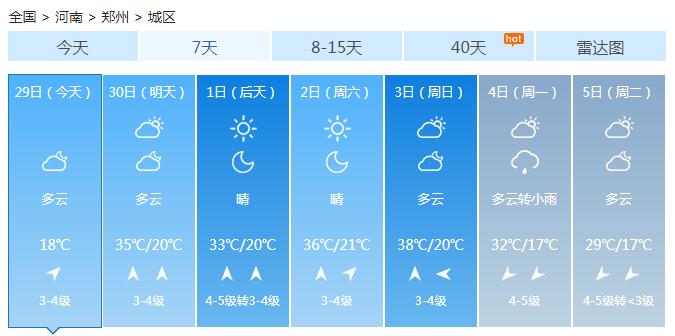 河南今后三天大部升温至30℃+ 提前体验夏天偶有阵雨