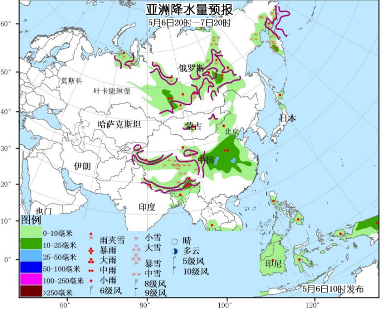 5月6日国外天气预报 欧洲东部多降水