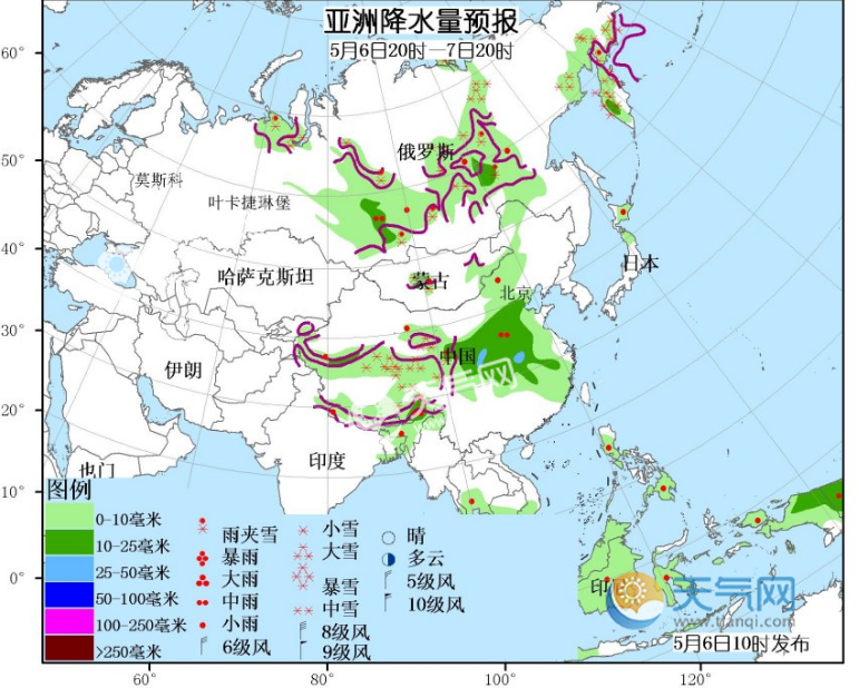 5月6日国外天气预报 欧洲东部多降水