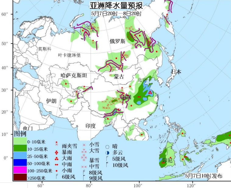 5月7日国外天气预报 北美洲东部有强降水