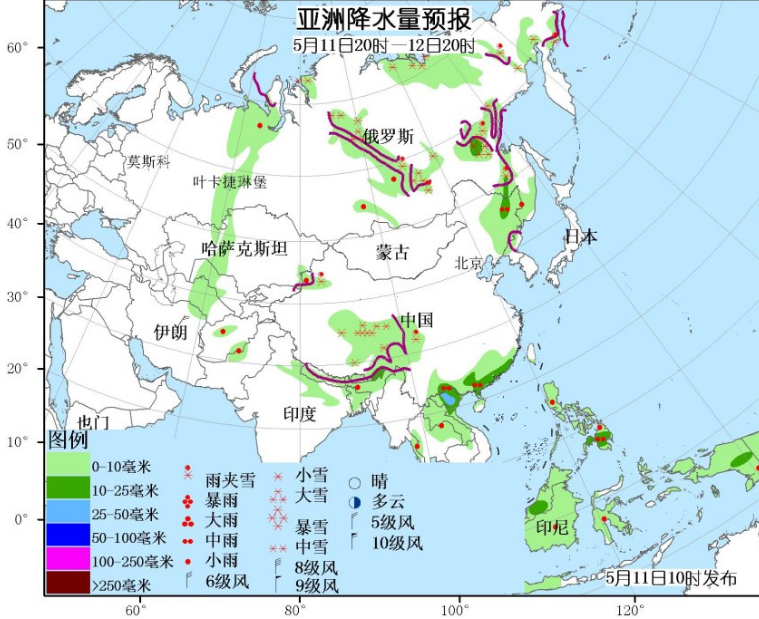 5月11日国外天气预报 加拿大东部有较强降雪