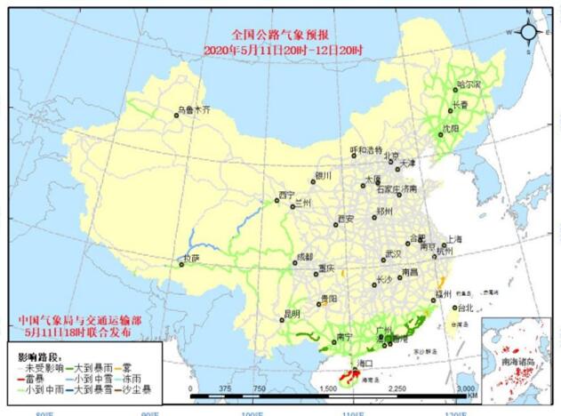 全国交通天气预报：5月12日全国高速路况最新实时查询