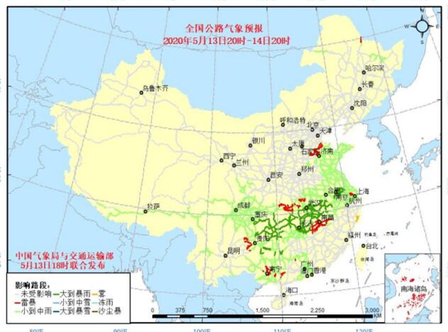 全国交通天气预报：5月14日全国高速路况最新实时查询