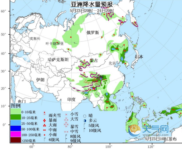 5月23日国外天气预报 欧洲东部有降水出现