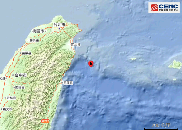 中国地震台网发布：台湾宜兰县海域发生4.8级地震