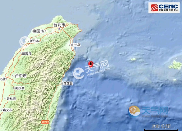 中国地震台网发布:台湾宜兰县海域发生4.8级地震