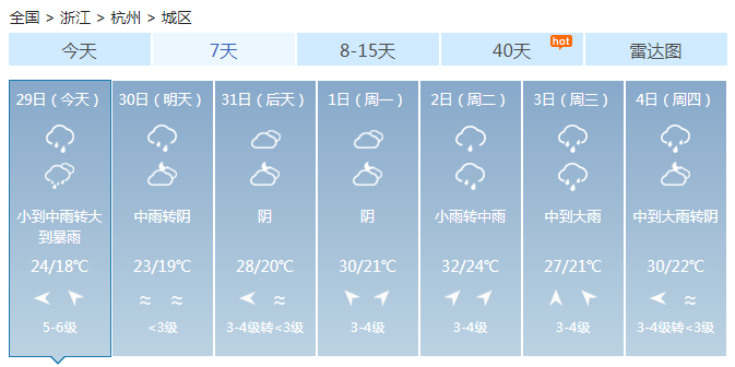 浙江北部和中西部雨势猛烈 暴雨大暴雨来袭
