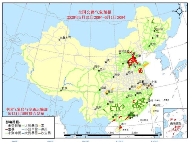 全国交通天气预报：6月1日全国高速路况最新实时查询