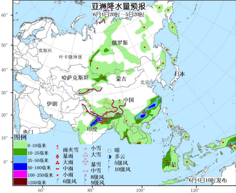 6月4日国外天气预报 印度北部有强降雨