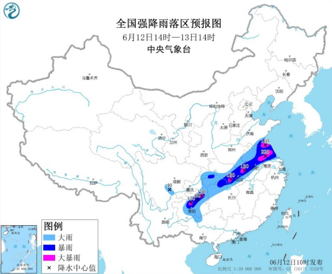 暴雨黄色预警：贵州湖北安徽江苏都有大暴雨