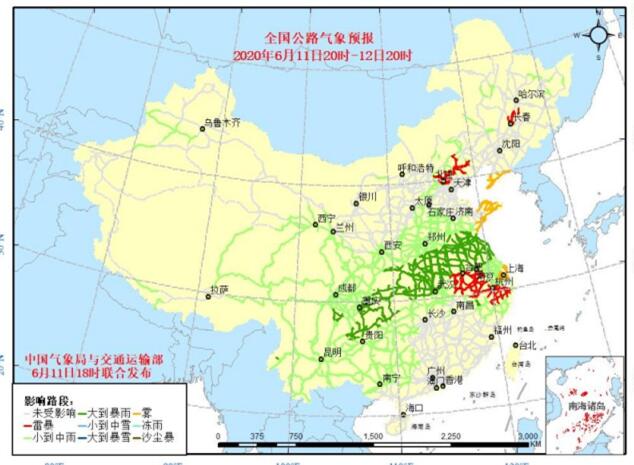 全国交通天气预报：6月12日全国高速路况最新实时查询