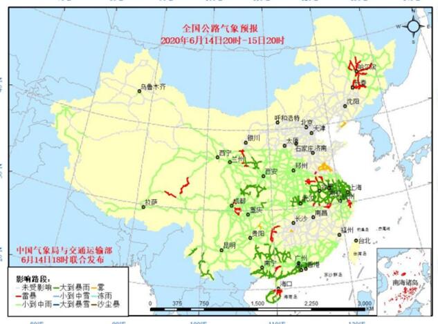 全国交通天气预报：6月15日全国高速路况最新实时查询