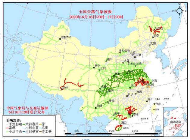 全国交通天气预报：6月17日全国高速路况最新实时查询