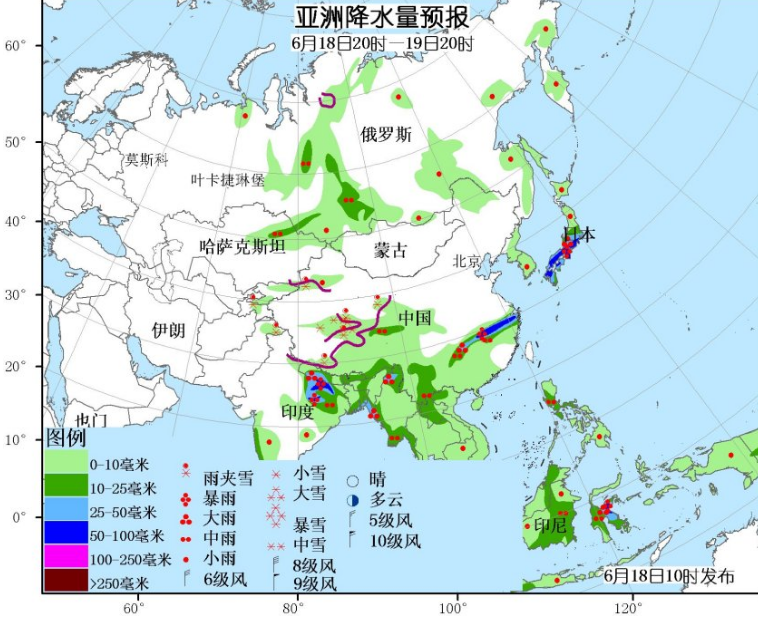 6月18日国外天气预报 印度北部有强降水