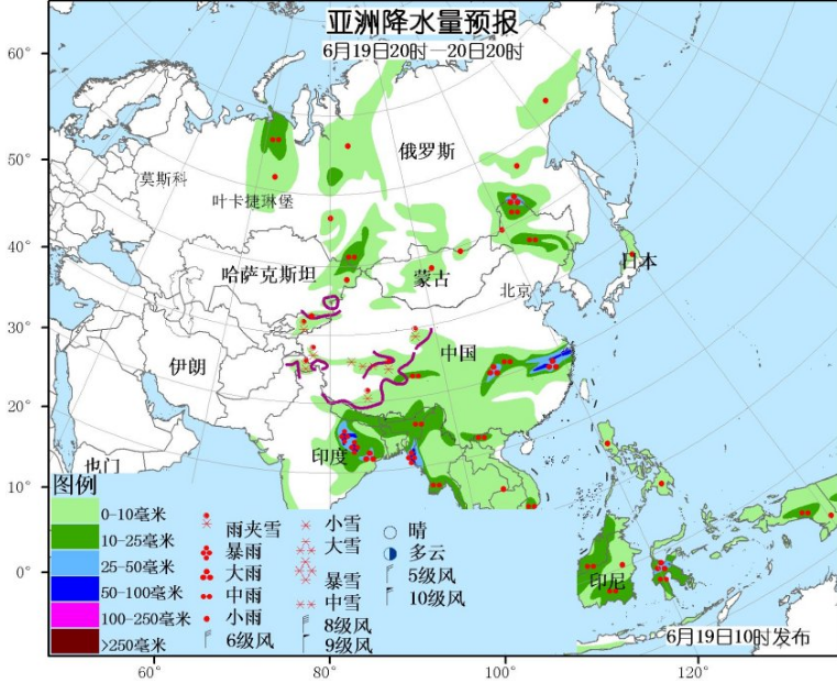 6月19日国外天气预报 南亚强降水西亚高温加强