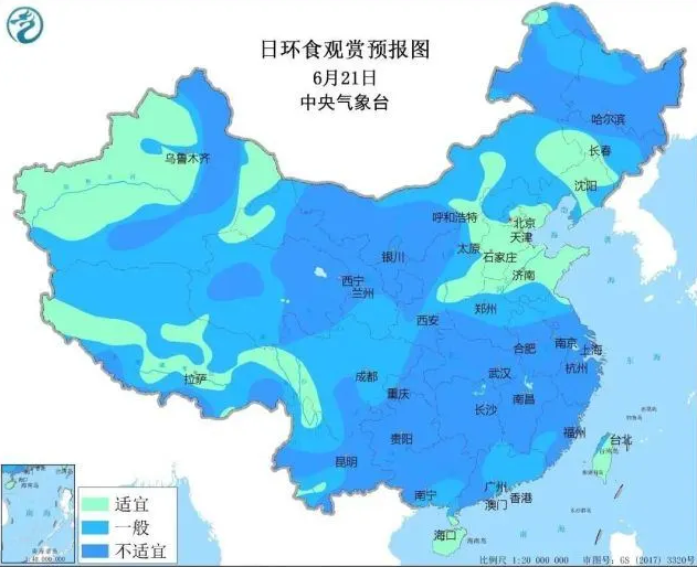 夏至日环食观赏预报图 南方大部不适合观测