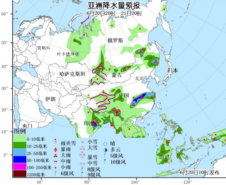 6月20日国外天气预报 多瑙河中游流域有强降水