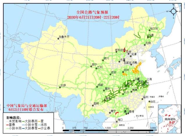 全国交通天气预报：6月22日全国高速路况最新实时查询