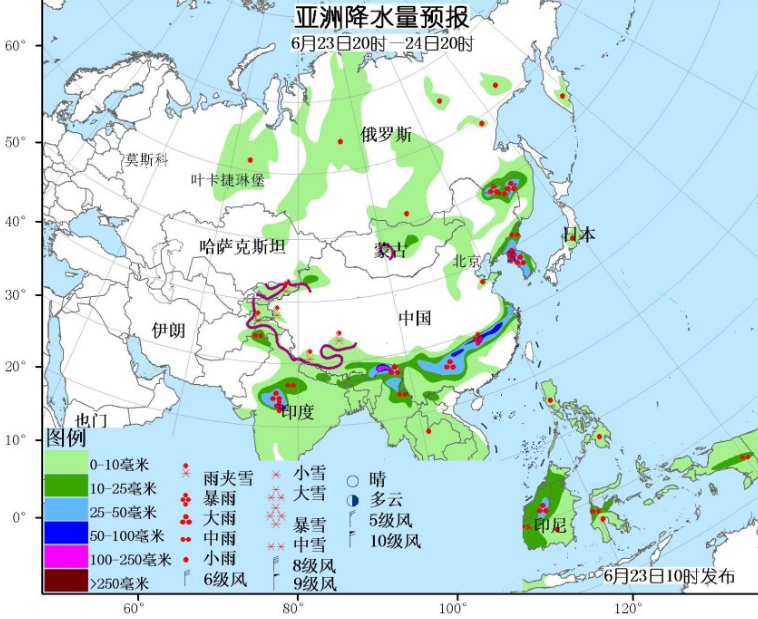 6月23日国外天气预报 北美五大湖和墨西哥东部有强降水