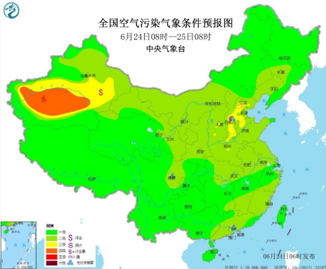 全国雾霾预报：臭氧在黄淮江南和华北一带容易生成