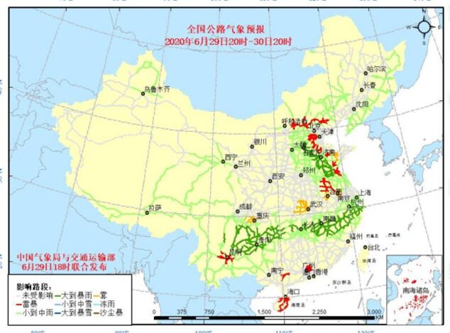 全国交通天气预报：6月30日全国高速路况最新实时查询