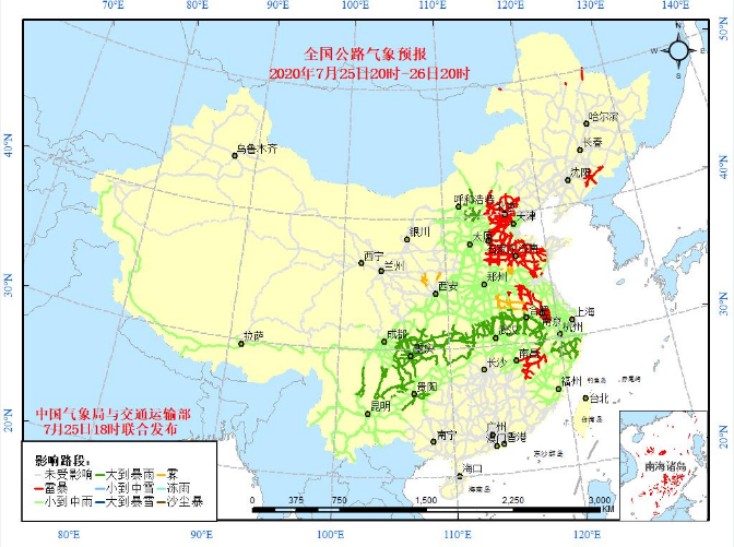 全国交通天气预报：7月26日全国高速路况最新实时查询