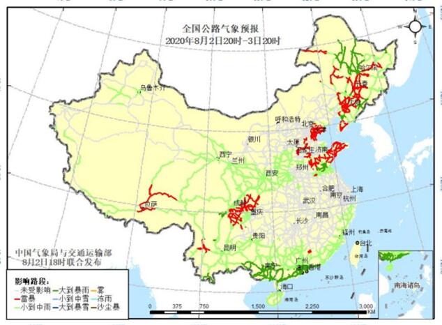 全国交通天气预报：8月3日全国高速路况最新实时查询