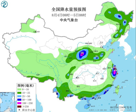 4号台风“黑格比”今日凌晨登陆浙江乐清 降雨量达250～300毫米