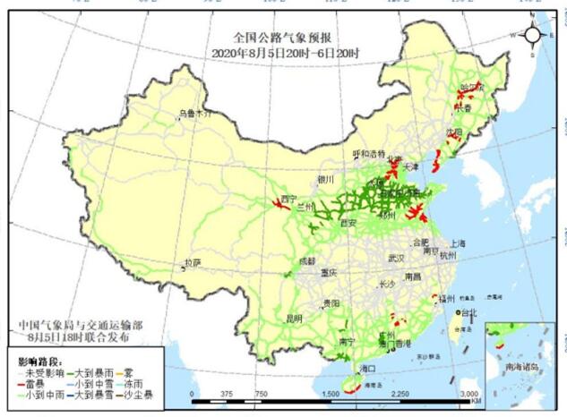 全国交通天气预报：8月6日全国高速路况最新实时查询