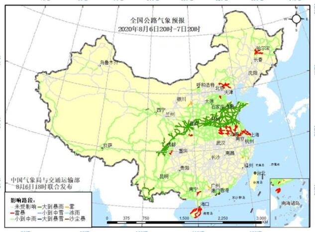 全国交通天气预报：8月7日全国高速路况最新实时查询