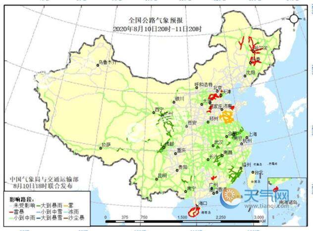 全国交通天气预报:8月11日全国高速路况最
