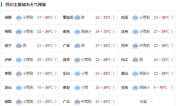 四川今日将持续有强降雨 多个市县均有暴雨到大暴雨