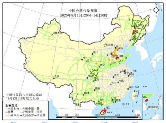 全国交通天气预报：8月14日全国高速路况最新实时查询