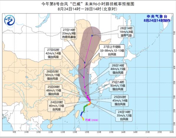 8号台风24小时路径预报图更新 “巴威”加强为12级台风可能登陆我国