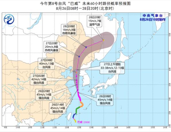 14级台风巴威预计27日登陆辽宁沿海 西北华北降温10℃以上