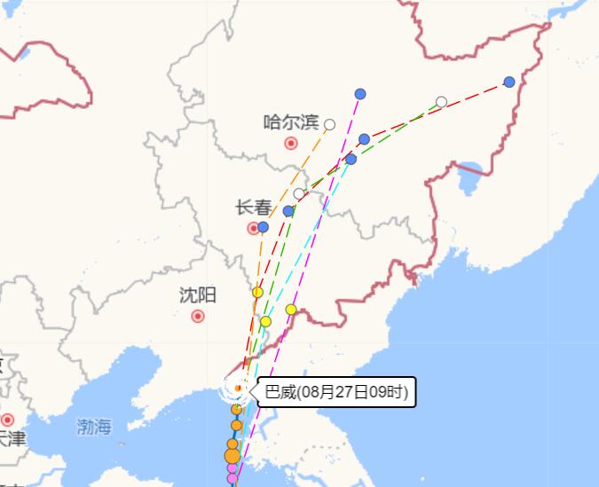 八号台风巴威路径图最新走向 将到达辽宁然后北穿东北三省