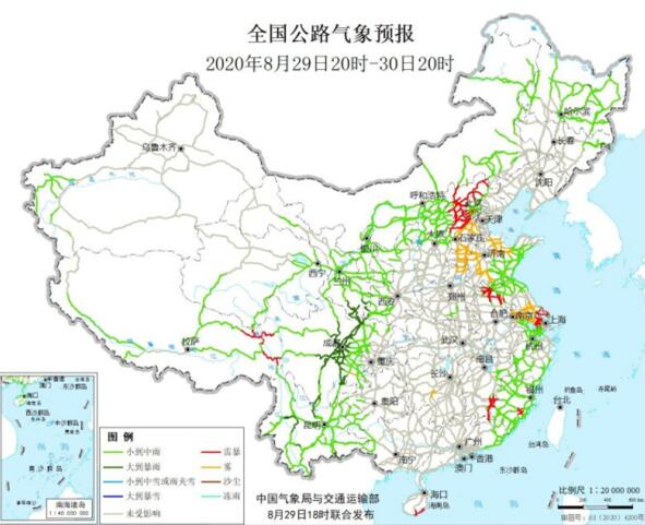 全国交通天气预报：8月30日全国高速路况最新实时查询