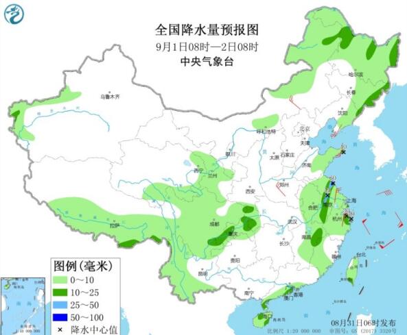 降雨带东移辽宁吉林等地大到暴雨 9号台风美莎克已增强为强台风级