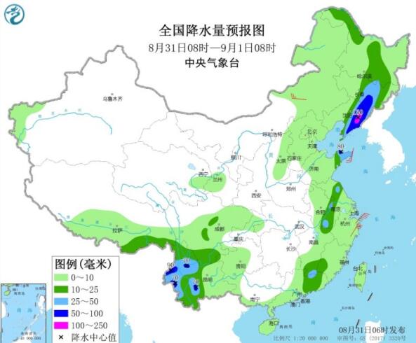 降雨带东移辽宁吉林等地大到暴雨 9号台风美莎克已增强为强台风级