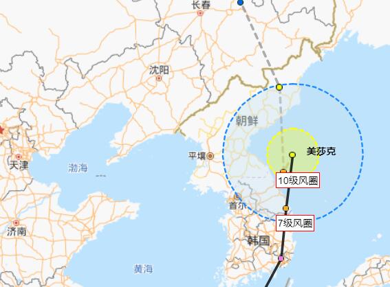 9号吉林台风路径实时系统趋势图 台风美莎克将移入吉林最新路径图