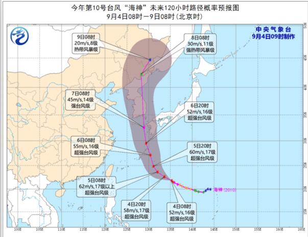 今晨海神加强为16级超强台风 10号台风海神登陆地点时间预测