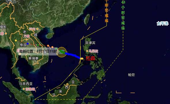 11号台风红霞路径实时发布系统 目前最大风力10级18日中午登陆越南