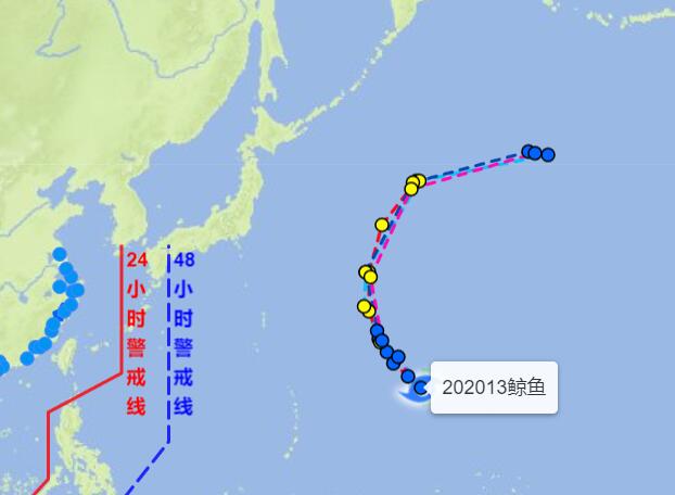 2020年13号台风路径实时发布系统路径预测 13号台风鲸鱼生成后路径趋向图 