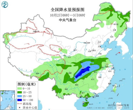 国庆期间甘肃陕西等地仍有强降雨 西北东北气温普遍降至4~6℃